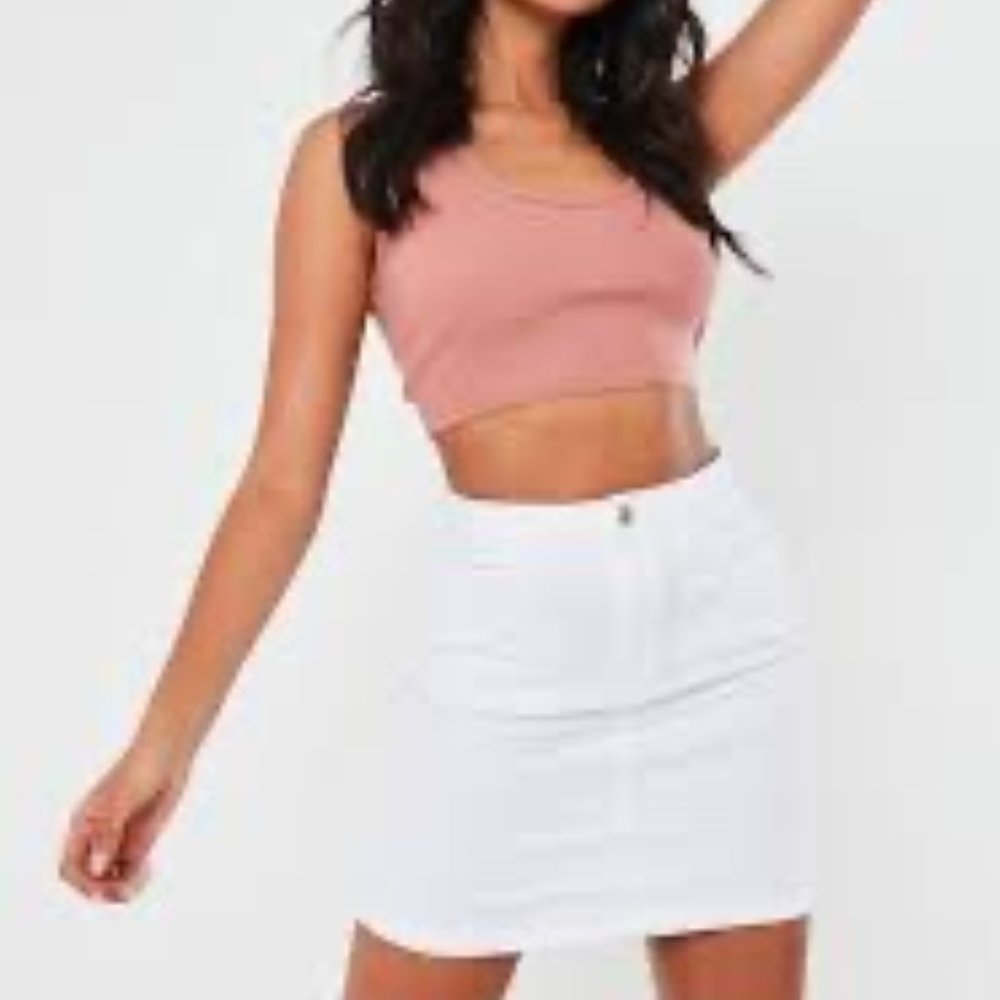 Misguided Super Stretch White Denim Skirt US 8